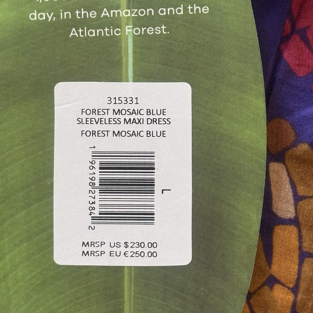 NWT Farm Rio Blue Forest Mosaic Maxi Dress Size:L Boho Tiered V Neck MSRP:$230 - Picture 9 of 12